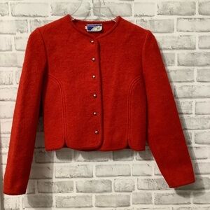 Vintage The Eagles Eye Red Wood Button Up sweater Cardigan Jacket Size 6 (0139)
